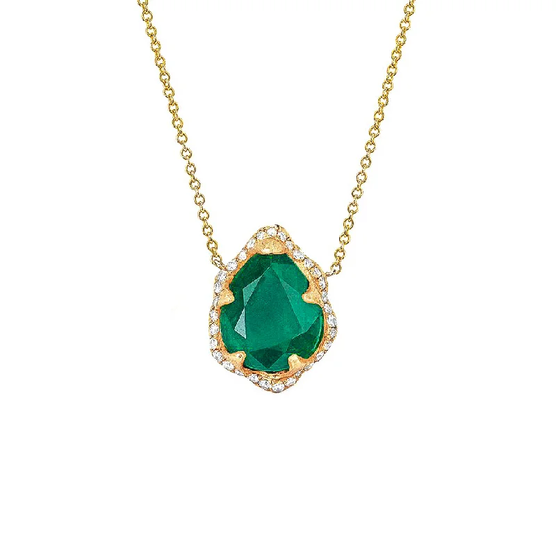 ethnic necklace for women-Baby Queen Water Drop Emerald Necklace with Full Pavé Diamond Halo