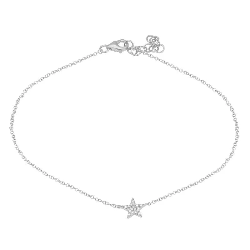 silver-plated anklets for women-14K White Gold Star Diamond Anklet