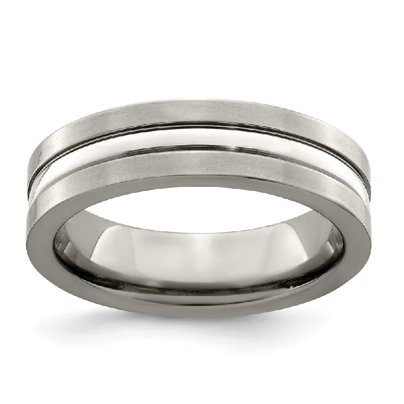 lab-created diamond engagement rings for women-Edward Mirell Titanium Brushed&Polished w/Sterling Silver 6mm Band