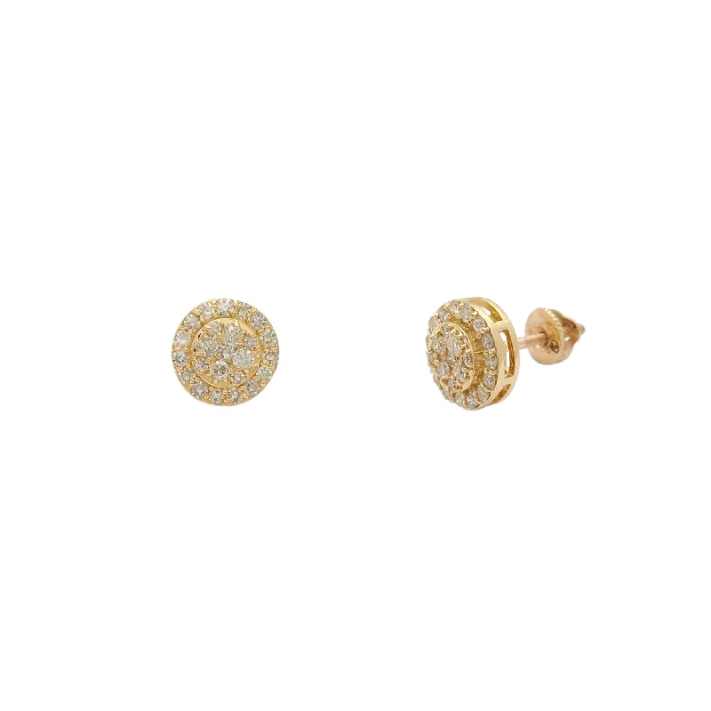 dangle earrings for women-Diamond Stacked Circle Cluster Stud Earrings (14K)