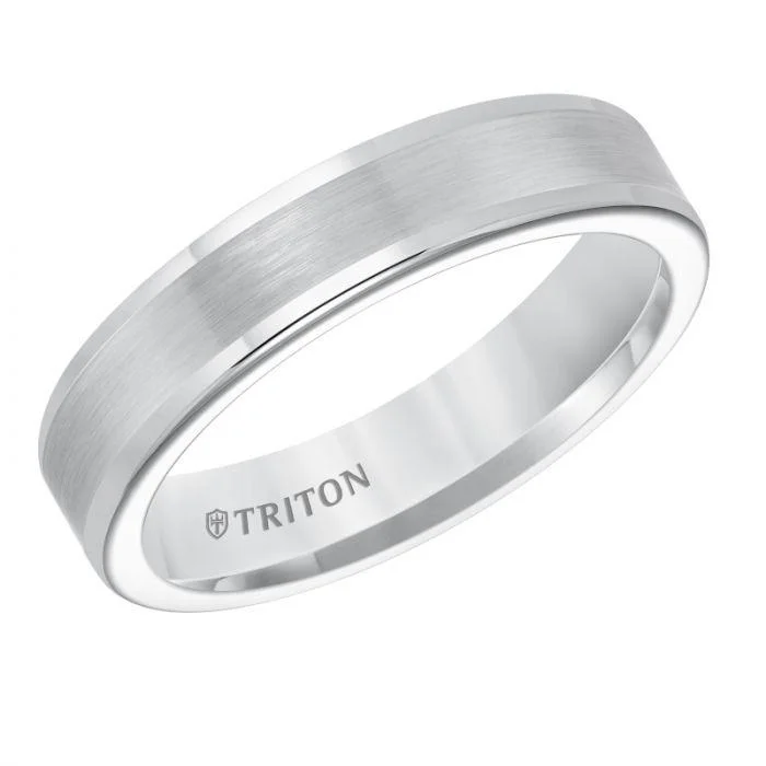 stunning solitaire engagement rings for women-CAITLIN Flat Tungsten Carbide Round Edge Comfort Fit Band with Satin Center Finish by Triton Rings - 5mm