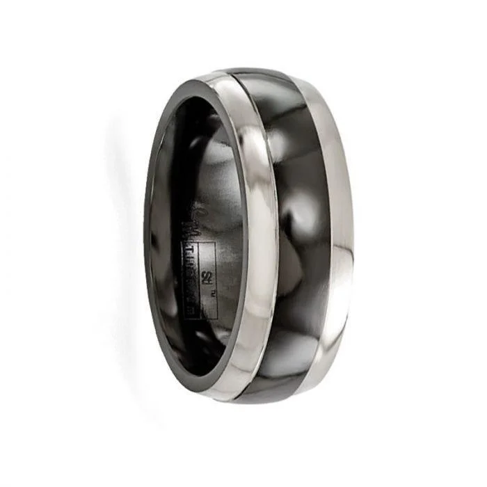 diamond engagement rings for women-SEPTIMUS Black Titanium Ring with Polished Edges by Edward Mirell - 7 mm