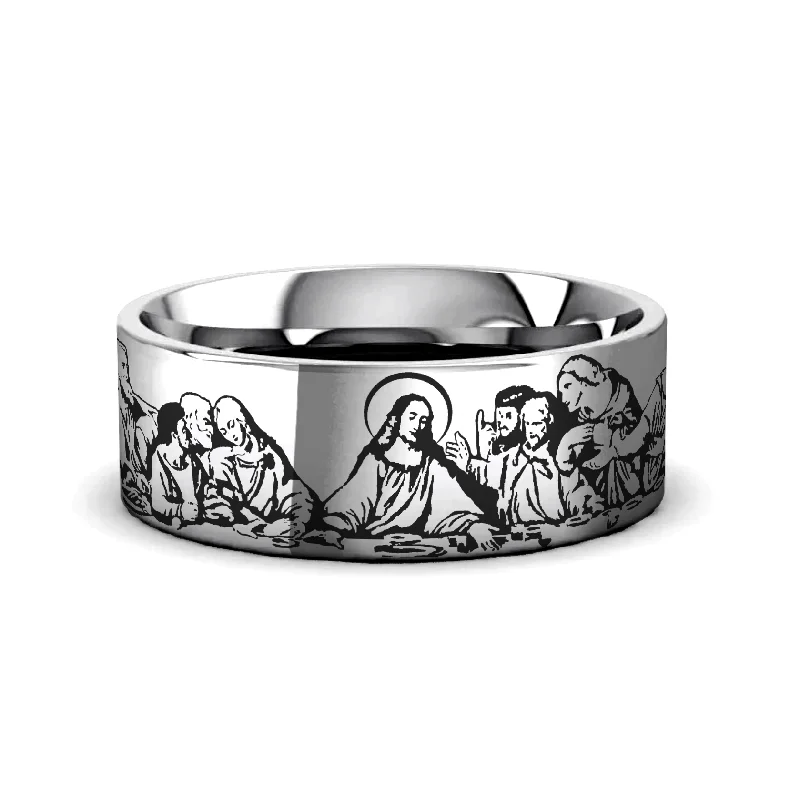 lab-created diamond engagement rings for women-LAST SUPPER on Flat Tungsten Carbide Ring