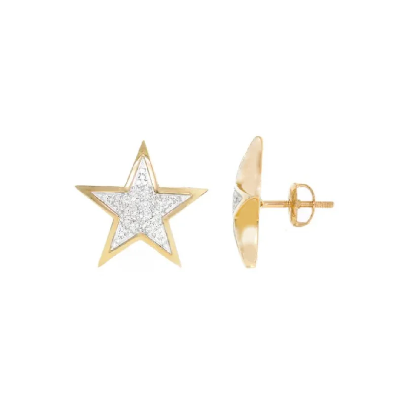 sterling silver earrings for women-Diamond  Concave Star Screw Earring (14K)