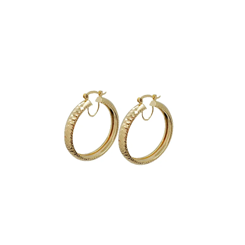 crystal earrings for women-Diamond-Cut Hoop Earrings (14K)