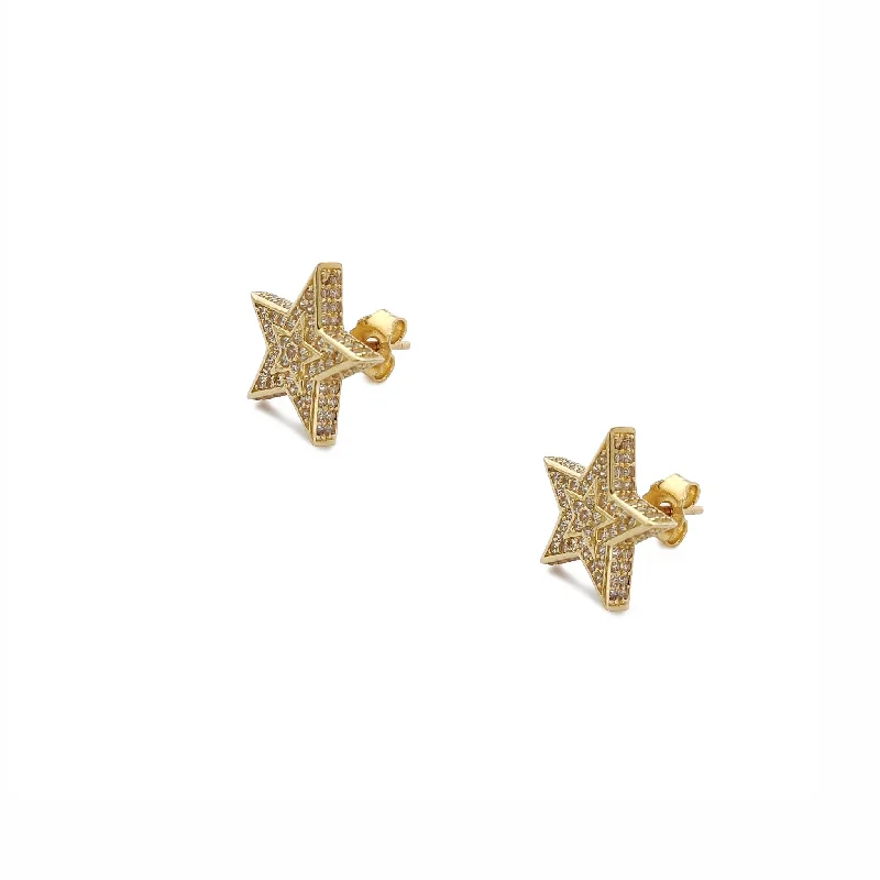 wedding stud earrings for women-Iced Out Star Stud Earrings (14K)