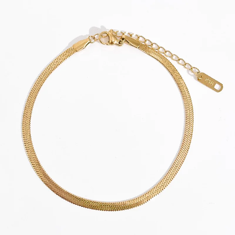 trendy anklets for women-Herringbone Anklet in Gold