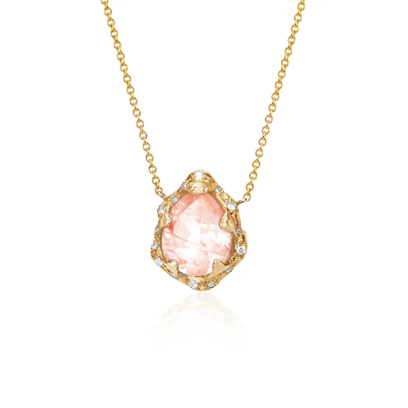 beaded necklace for women-Baby Queen Water Drop Morganite Necklace with Sprinkled Diamonds