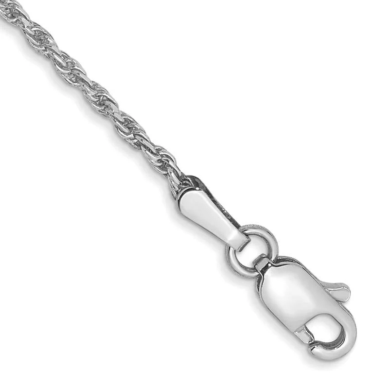 anklets with rhinestones for women-14K White Gold 9 inch 1.3mm Diamond-cut Machine Made Rope with Lobster Clasp Chain Anklet