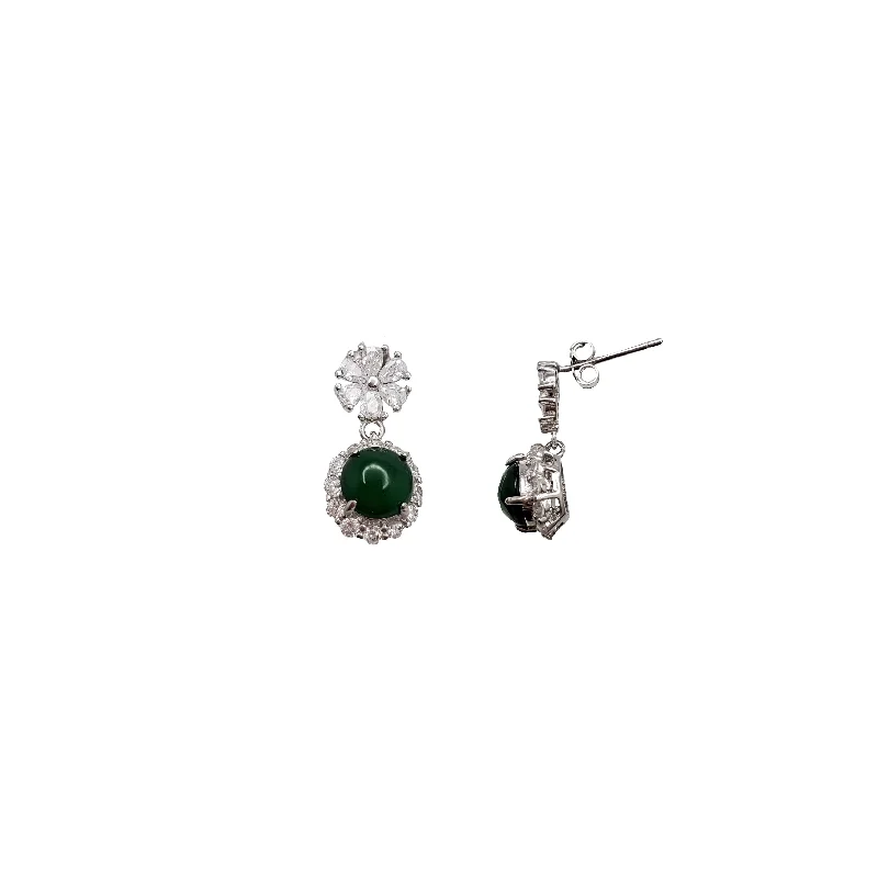 gold dangling earrings for women-Cubic Zirconia Jade Stud Earrings (Silver)