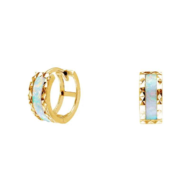 silver hoop earrings for women-Faceted Opal Huggie Earrings (14K)