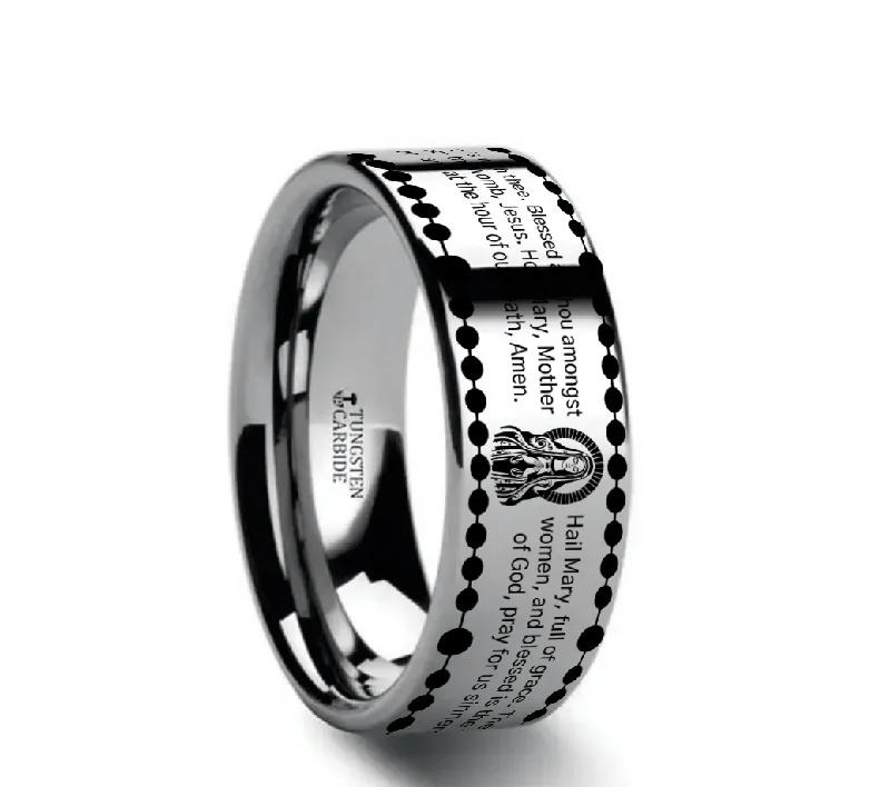 gold-plated engagement rings for women-HAIL MARY Laser Engraved Tungsten Carbide Ring