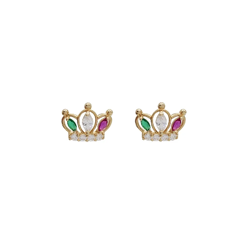 glamorous earrings for women-Zirconia Crown Stud Earrings (14K)