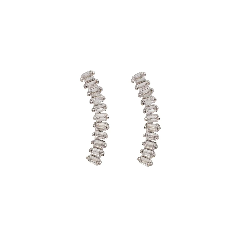 dainty hoop earrings for women-Zirconia Baguette Stud Earrings (Silver)