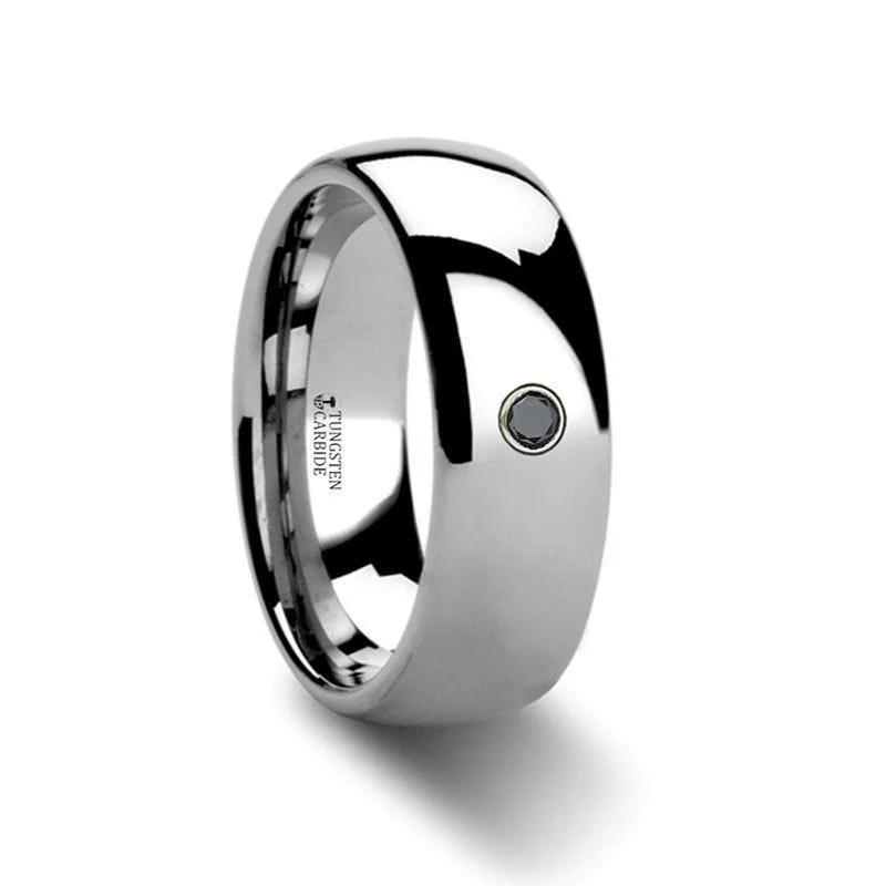 radiant cut engagement rings for women-BRISBANE Domed Black Diamond Tungsten Ring - 6mm & 8mm