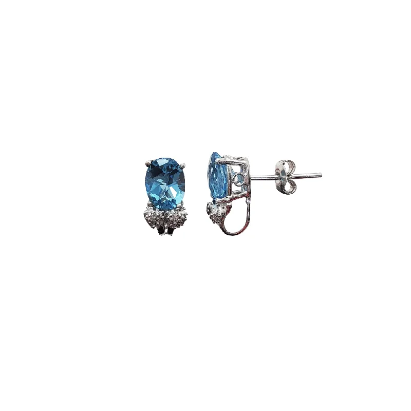 vintage earrings for women-Oval Blue Topaz Stud Earrings (14K)