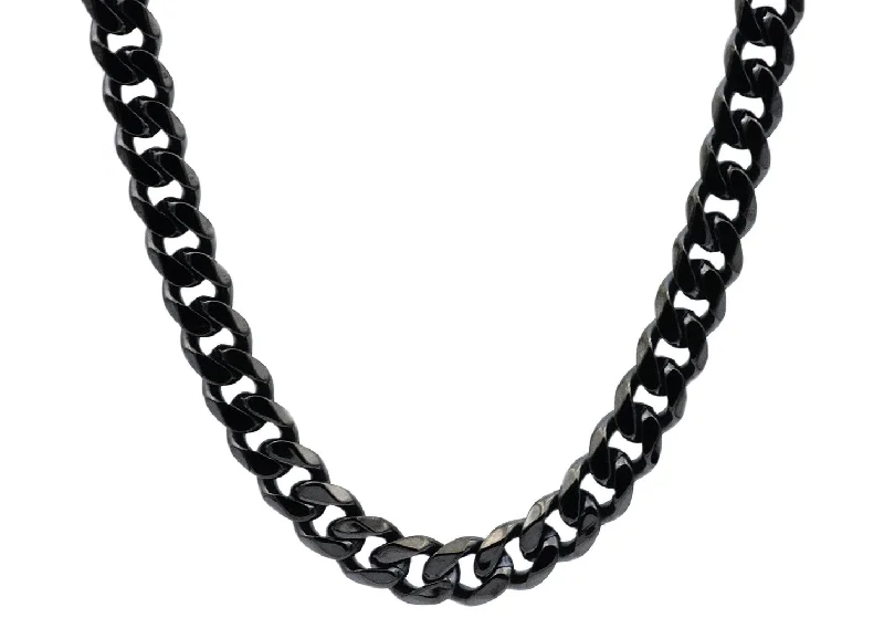 choker chain necklace for women-Mens 10mm Black Stainless Steel Curb Link Chain Necklace