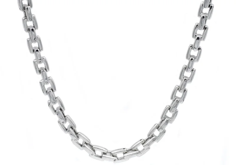 minimalist necklace for women-Mens Stainless Steel Square Link Chain Necklace