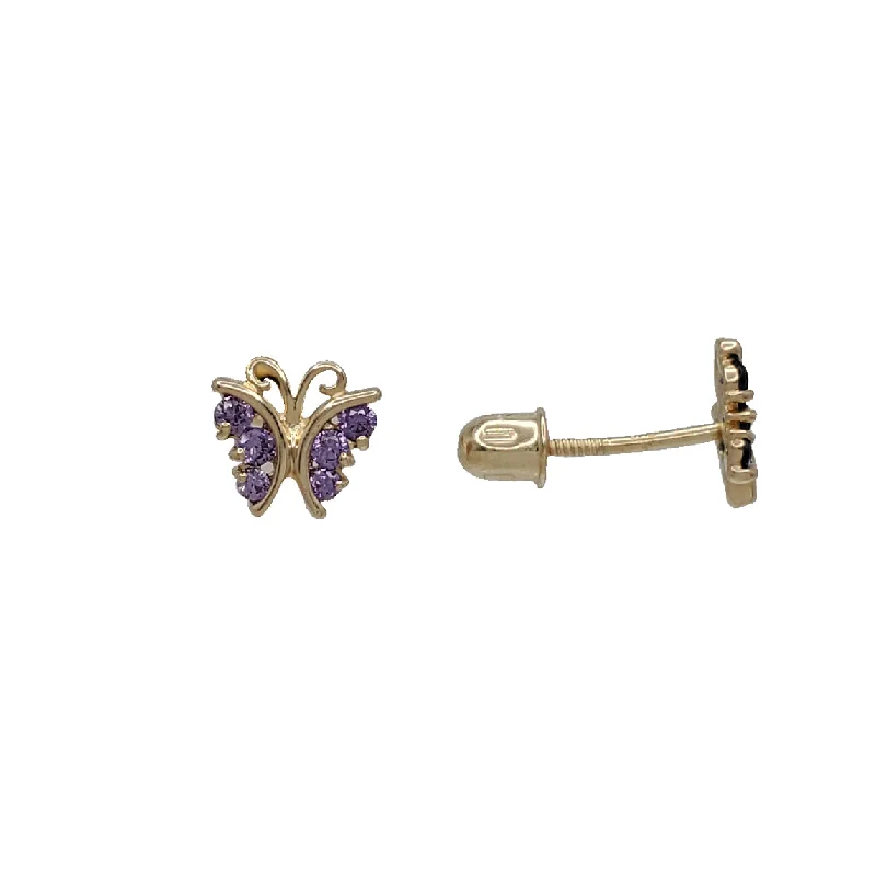 trendy earrings for women-Zirconia Butterfly Stud Earrings (14K)