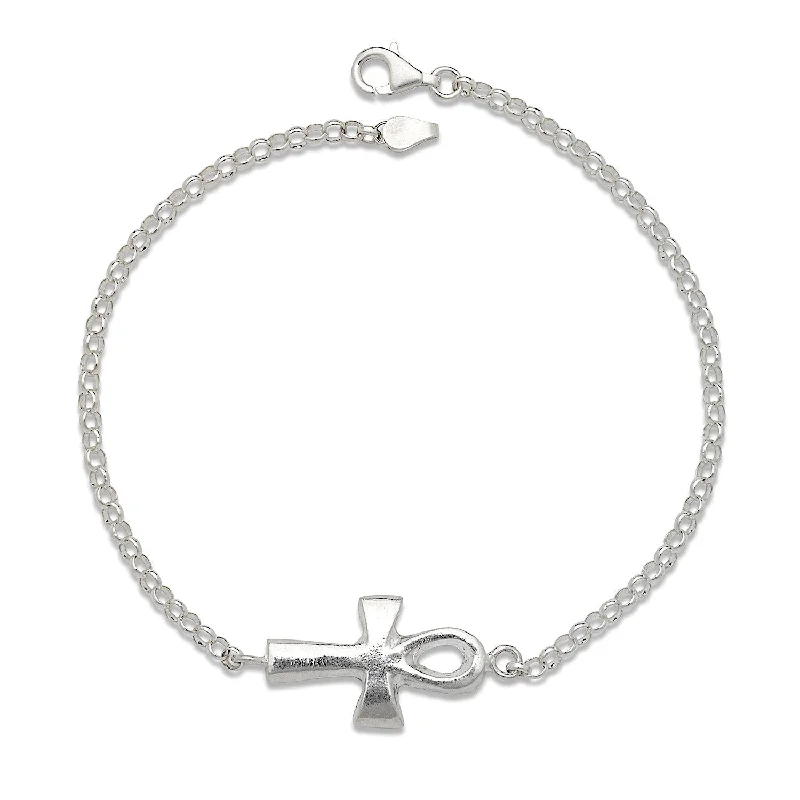 dainty ankle bracelets for women-Better Jewelry Smooth Ankh .925 Sterling Silver Anklet