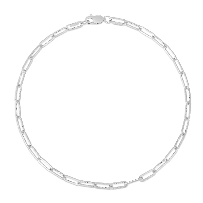 anklet sets for women-Thin Paperclip Anklet, 10 Inches, Sterling Silver