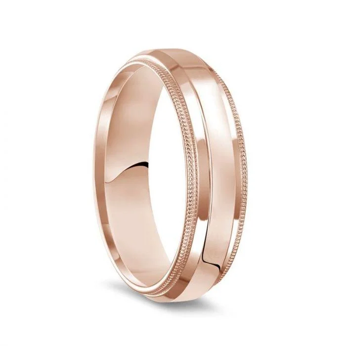 engagement rings with platinum settings for women-14k Rose Gold Polished Finish Raised Center Ring with Milgrain Edges - 6mm