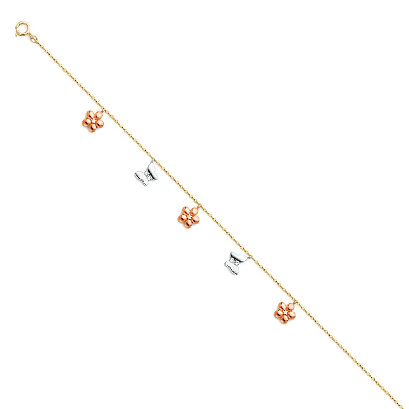 ankle chain bracelets for women-14K 3C Hanging Charm Anklet - 9+1"