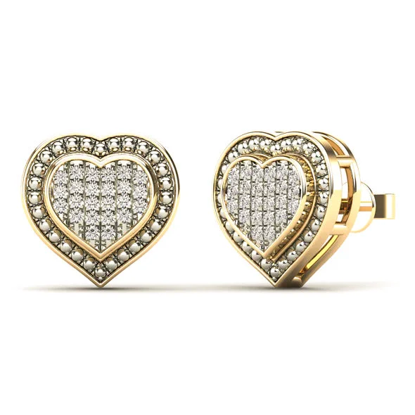 statement earrings for women-Diamond Heart Pave Stud Earrings (14K)