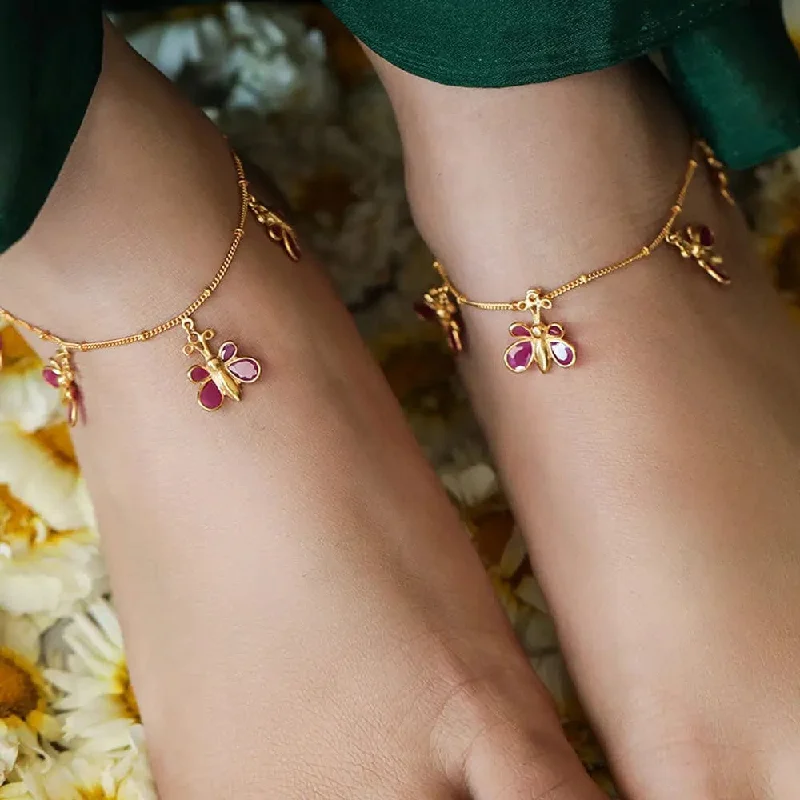 gold ankle chains for women-Silver butterfly anklet