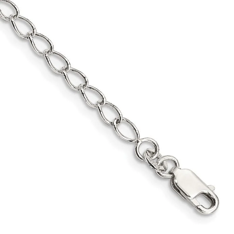 pearl ankle chains for women-Sterling Silver 3mm Half Round Wire Open Curb Chain Anklet