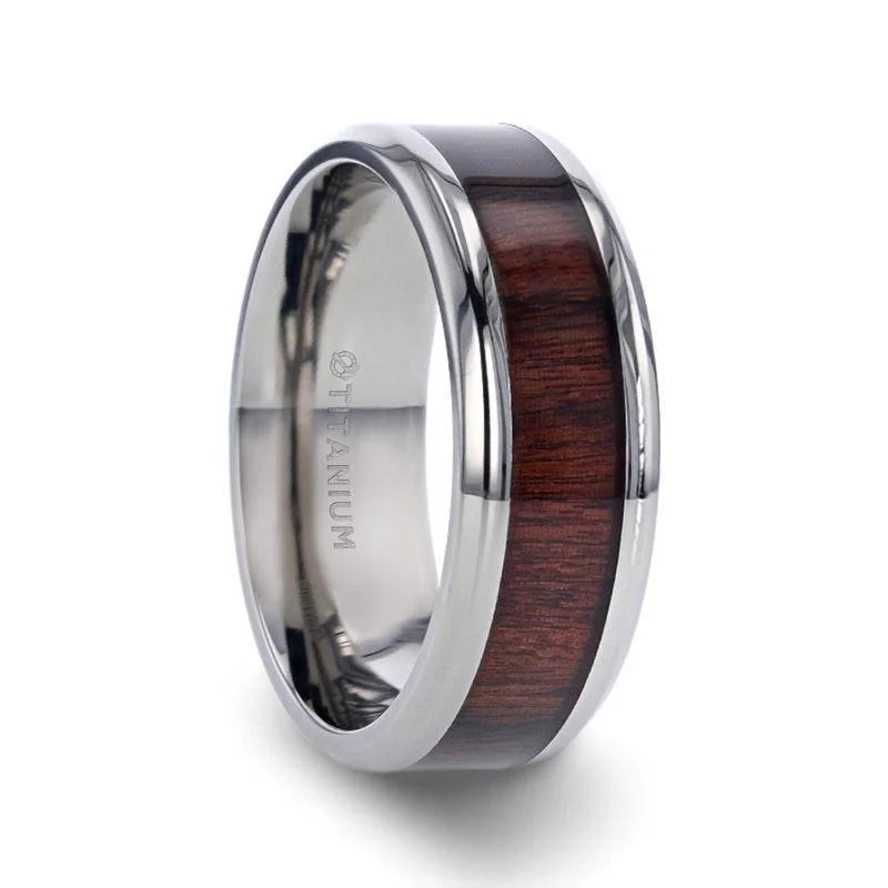 affordable diamond engagement rings for women-TALI Beveled Titanium Ring with Rosewood Inlay - 8mm