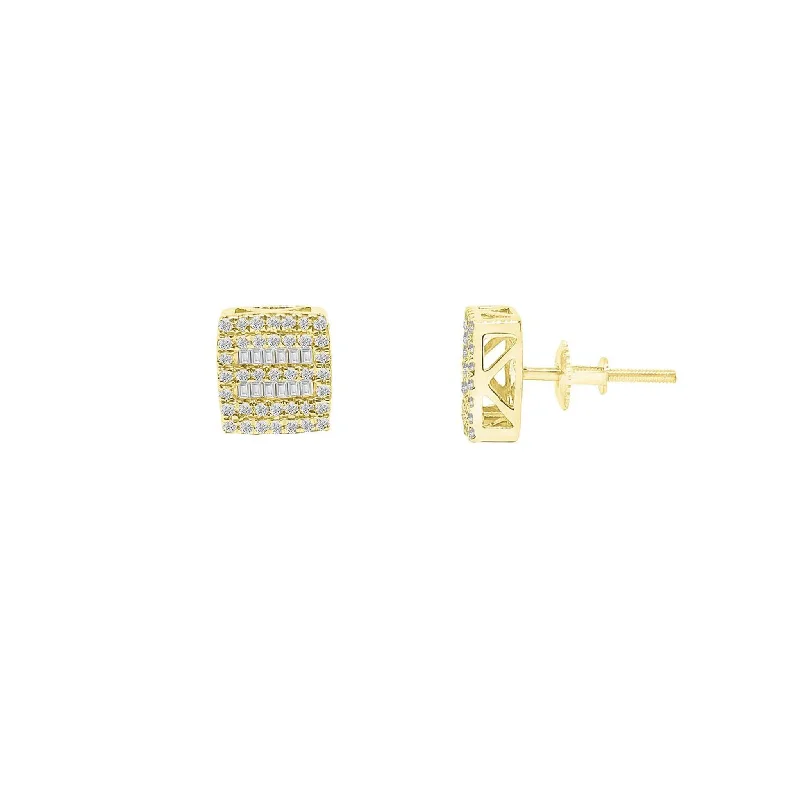 modern earrings for women-Diamond Square Baguette Stud Earrings (14K)