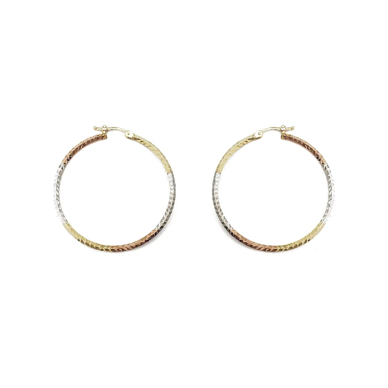 small earrings for women-Tri-Color Rhombus Hoop (14K)