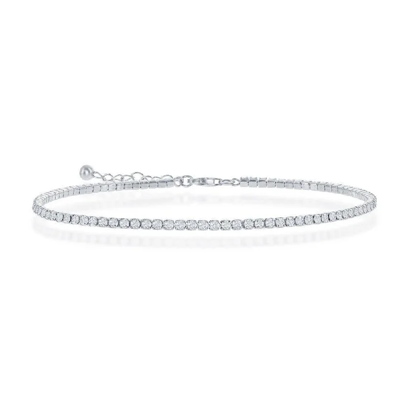 ankle jewelry for women-Sterling Silver 2mm CZ Tennis Anklet