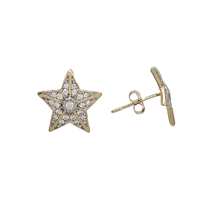 bridal earrings for women-Zirconia Star Stud Earrings (14K)