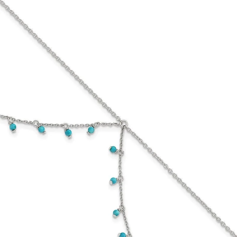 ankle bracelets with pearls for women-Sterling Silver Turquoise Beads Double Chain Anklet