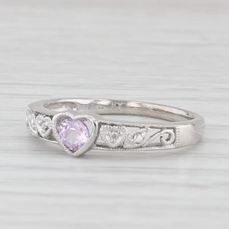 unique engagement rings for women-0.20ct Lab Created Pink Sapphire Diamond Heart Ring 10k White Gold Size 6.5