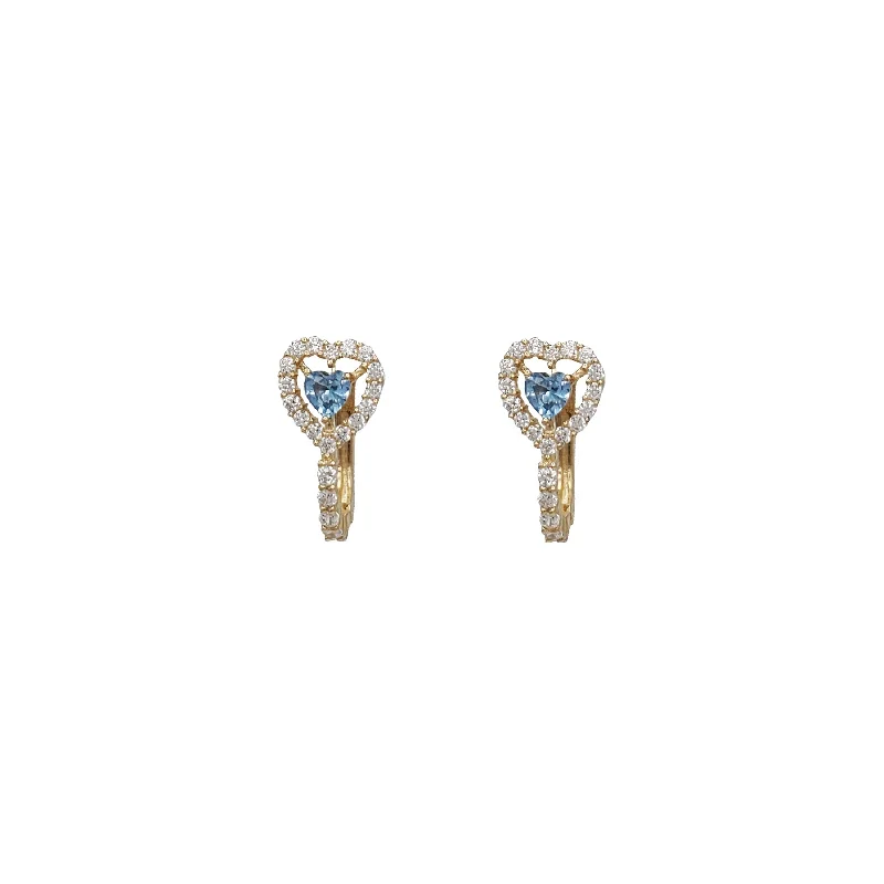 gold hoop earrings for women-Zirconia Blue Heart Huggie Earring (14K)