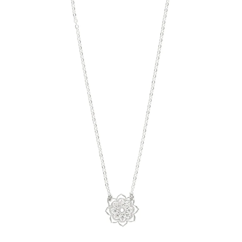 heart-shaped pendant necklace for women-Petite Open Heart Mandala Necklace in Silver