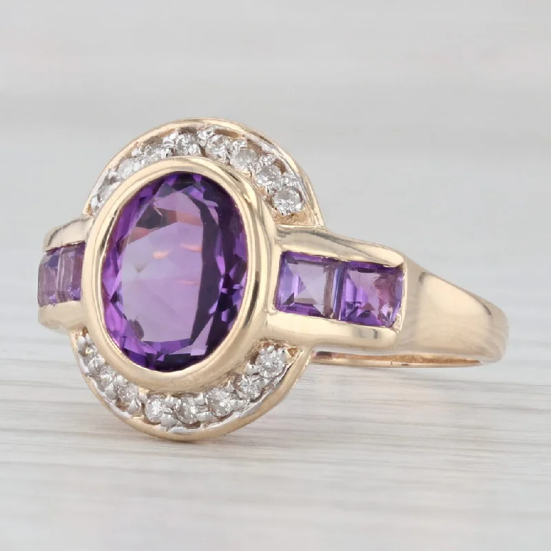 diamond engagement rings for women-2.95ctw Oval Amethyst Diamond Halo Ring 14k Yellow Gold Size 7.75