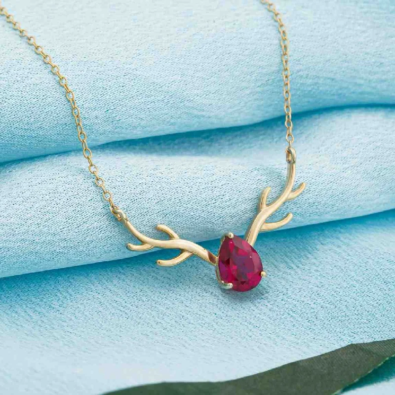 ruby necklace for women-Golden Deer Antler Pink Sapphire Necklace