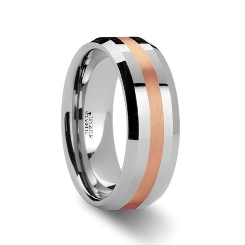 oval cut engagement rings for women-CHIRON Rose Gold Inlaid Beveled Tungsten Ring - 6mm & 8mm