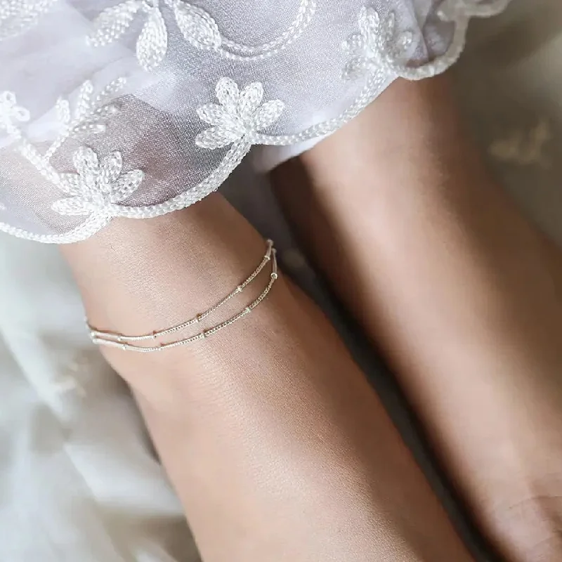 chain anklets for women-Single Two Line Chain Silver 92.5 Anklet