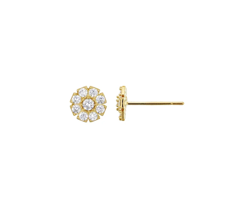 pearl drop earrings for women-Flower Stud Earrings (14K)