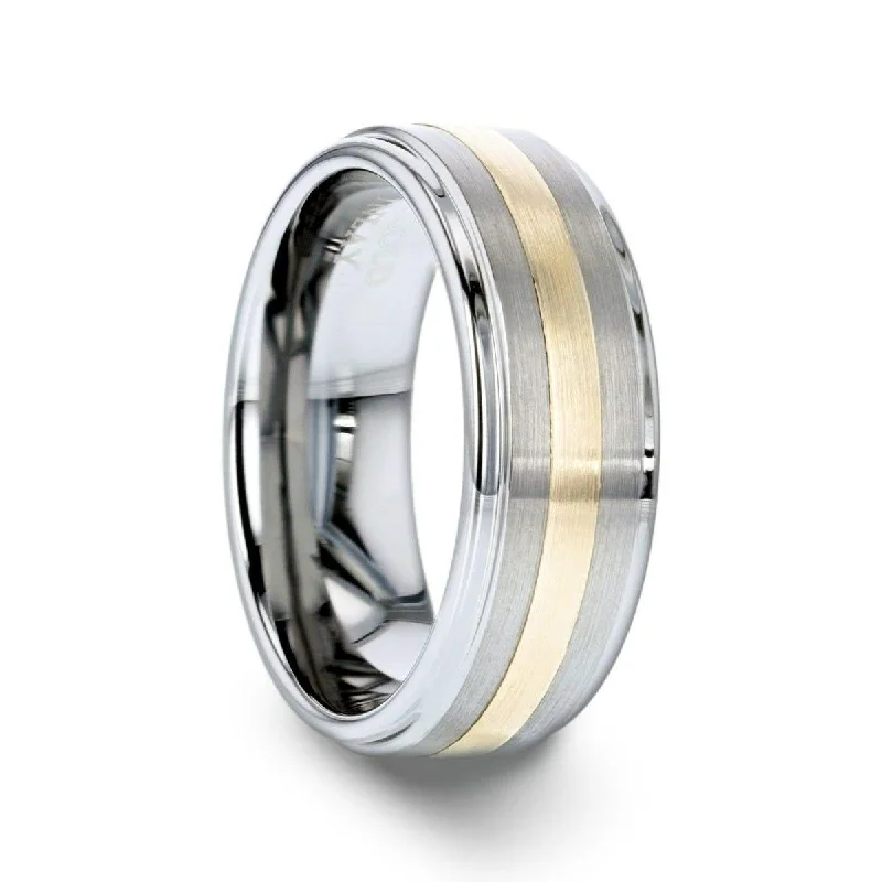 anniversary engagement rings for women-LONDON Gold Inlaid Raised Satin Finish Tungsten Ring - 8 mm