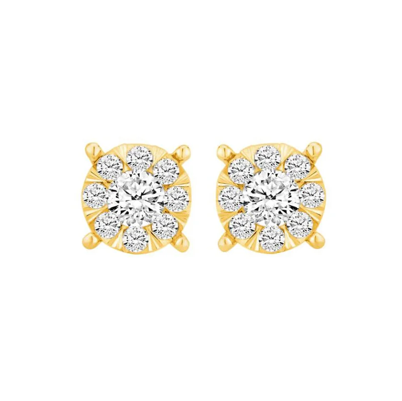 gold drop earrings for women-Diamond Round Stud Earrings (14K)