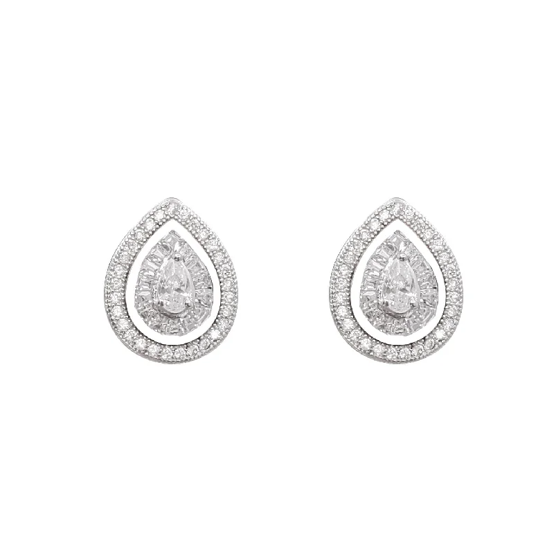 anniversary earrings for women-Cubic Zirconia Teardrop Stud Earrings (Silver)