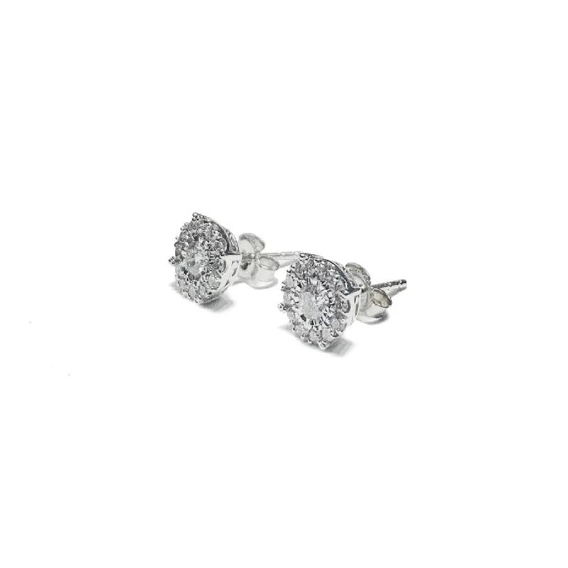 leaf earrings for women-Diamond Round Earrings (14K).