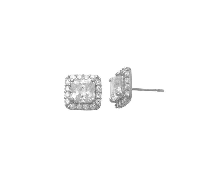 wedding earrings for women-Cubic Zirconia Square Shape Stud Earrings (14K)