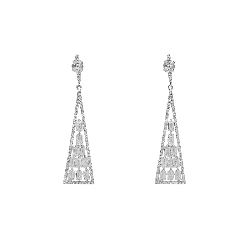 silver earrings for women-Maya Cristal Pyramid Zirconia Earring (Silver)